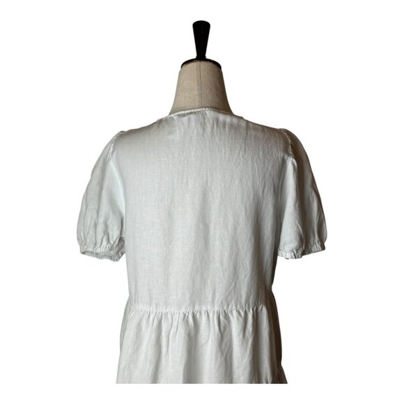 Zara Dress Women Small White Linen Blend Short Puff Sleeve Babydoll Preppy - Picture 5 of 11